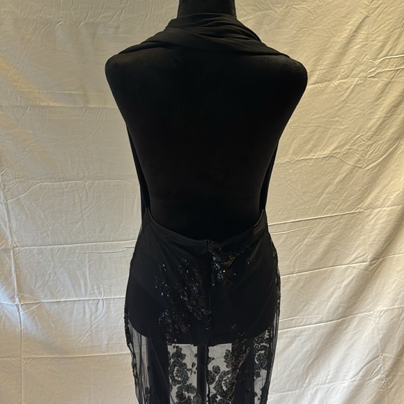 NWOT Sexy Black Dress Floral Printed Mesh Patchwork Bodycon Dress - Picture 11 of 14